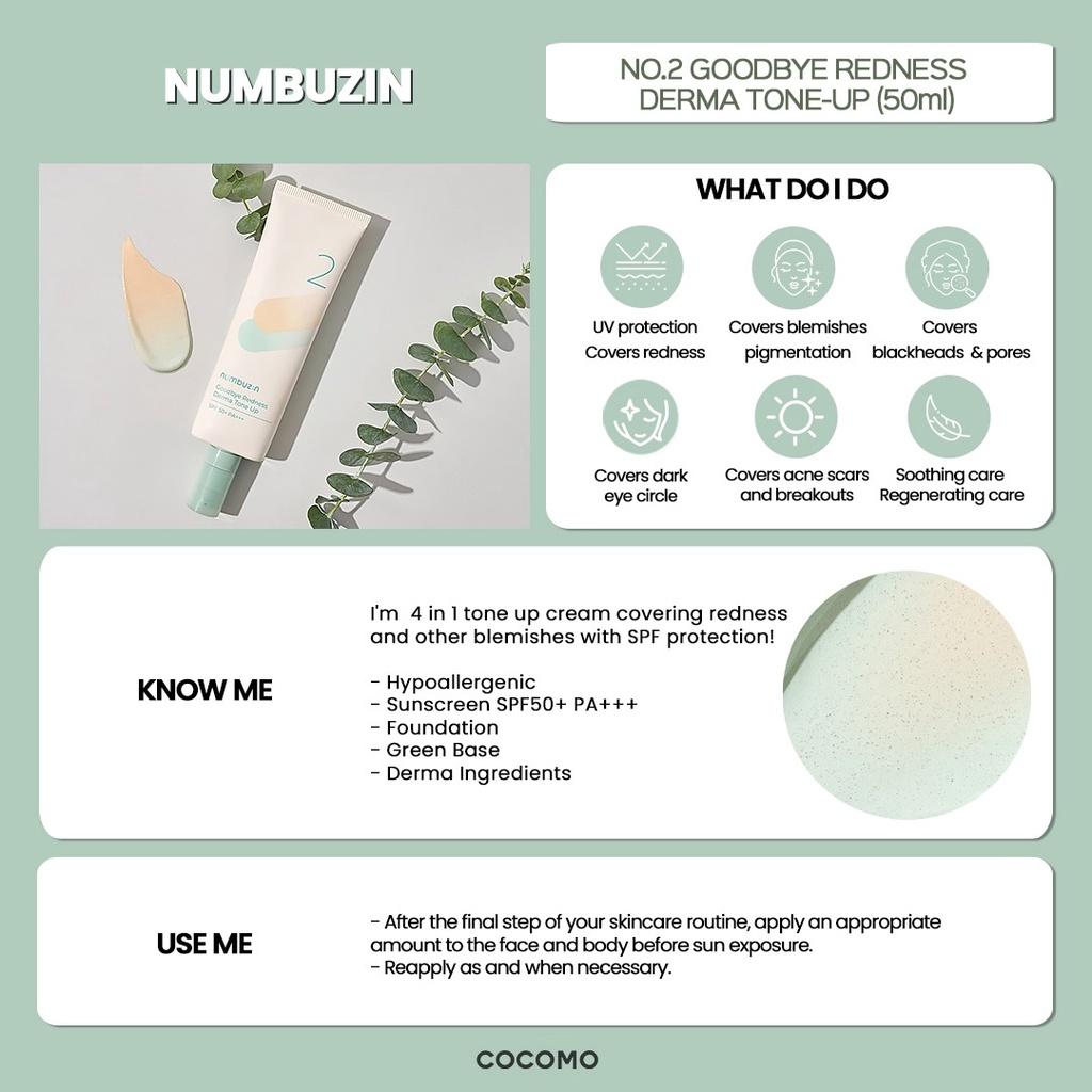 NUMBUZIN No.2 Tone Up Good Bye Rødhet Dermakrem SPF50+PA++++ /Serum: Protein Creamy Serum/Deep Clean Fresh Cream Cleanser