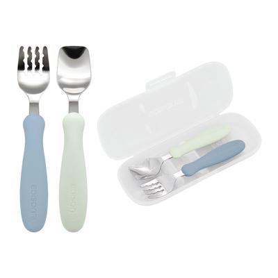 EDISONmama Gabel Löffel 14cm für Alter und kommt mit Blau Spülmaschine und Trockner Füttern und Essen Löffel und Gabel Kinder & 1,5 aufwärts, Etui, Hawaii, sicher,