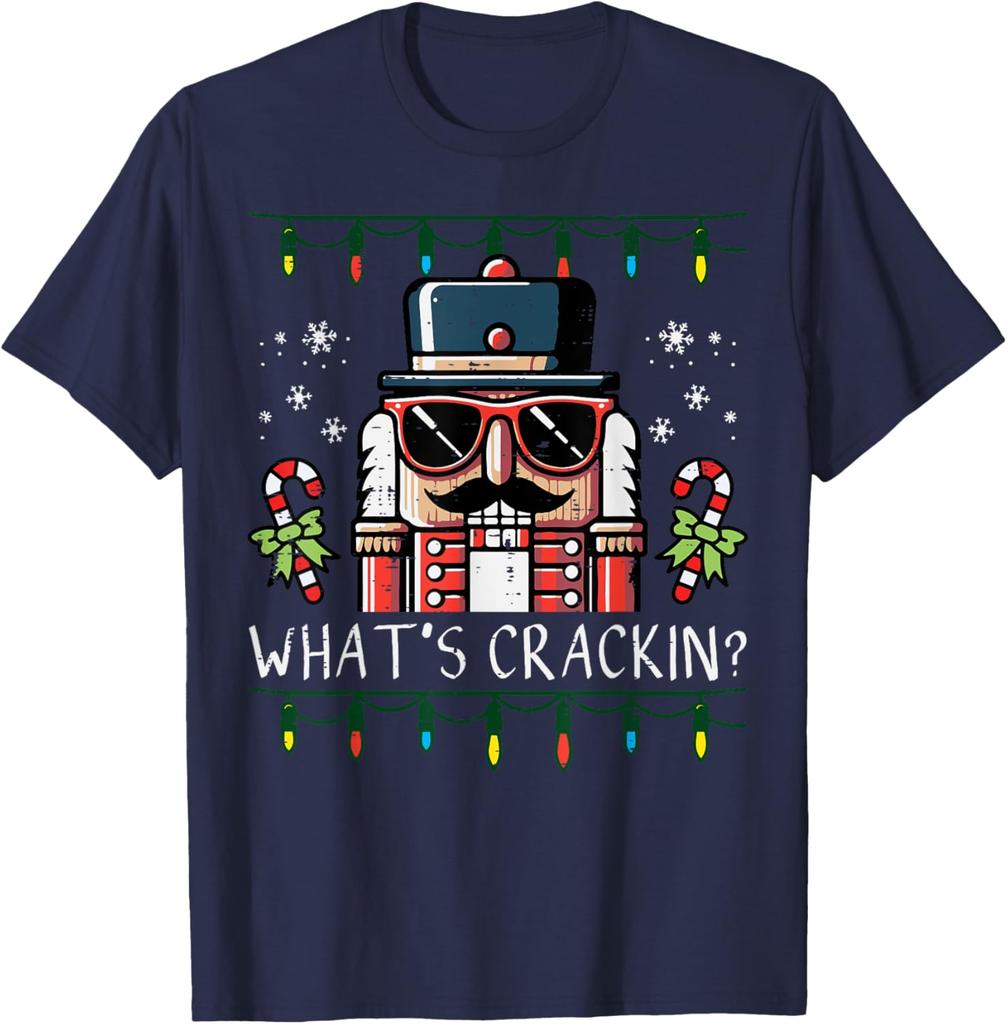 Frohe Weihnachten Nussknacker Whats Crackin Lustiges Zuckerstangenmuster Weihnachten Herren Damen Kinder Normales Kurzarm Freizeitstil T-Shirt