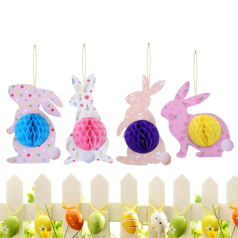 4/6/7Pcs Bunnies Eggs Honeycomb Balls Paper Honeycomb Ornament For Wedding Baby Showers Home Party Decoration