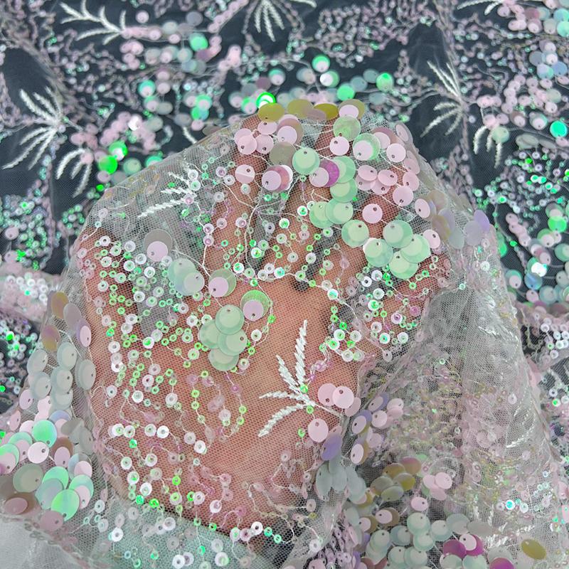 1/2/3yards Sequin Embroidered Lace Fabric Colorful Branches Butterfly Blue Snowflake Sequin Heavy Embroidery Tulle Fabric