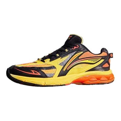 Li Ning Fuyiao 2.0 Clássico Retrô Amortecimento Duplo Suporte Estável Durável Antiderrapante Cano Baixo Tênis de Corrida Masculino tênis Amarelo Laranja ARXU001-8
