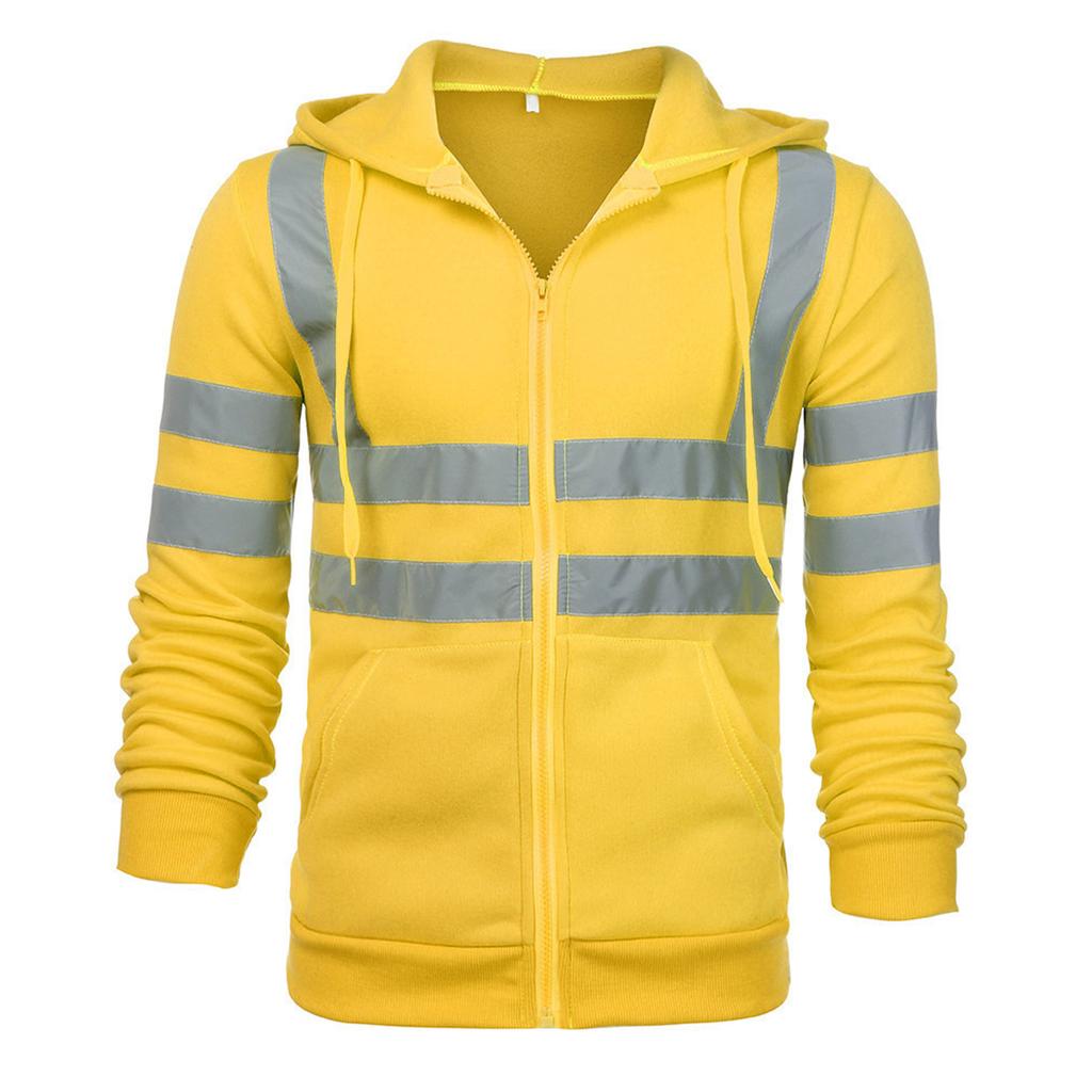 Herren Warnschutz-Sweatshirt Hohe Sichtbarkeit Reflektierende Streifen Reißverschluss Fleece Winddicht Hi Vis Sicherheitsjacke Gelb XL