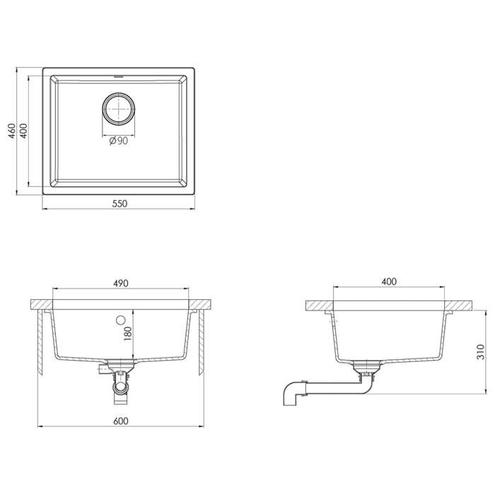 VidaXL Evier de Cuisine avec Trou de Trop-plein Evier Encastré Extra-profond Evier Carré Décoration de Cuisine Intérieur 147069