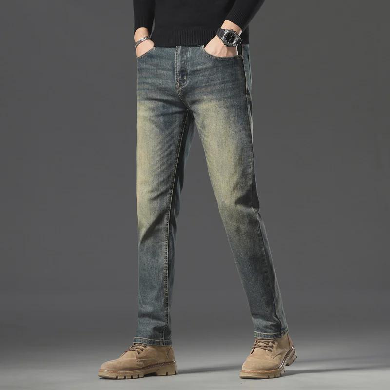 Men's Slim Fit Stretch Jeans - Trendy Mid-High Waist Straight Trousers for Spring & Autumn
