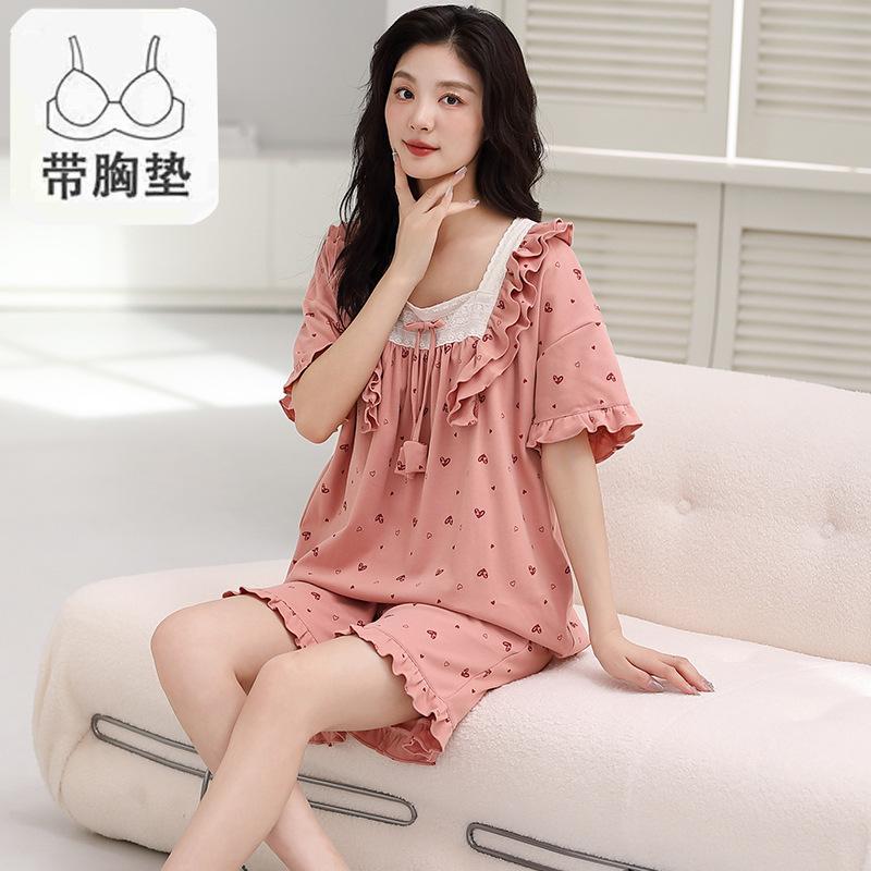 Pajamas Women'S Pure Cotton Short-Sleeved Shorts Student Cartoon Pullover Cotton Korean Version Women'S Loungewear
