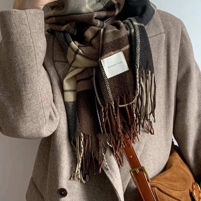 Plaid Long Scarf Winter Warm Cashmere Women Pashmina Foulard Bandana Scarves Female Luxury Hijab Tassel Shawl Wraps 2025 Pareo
