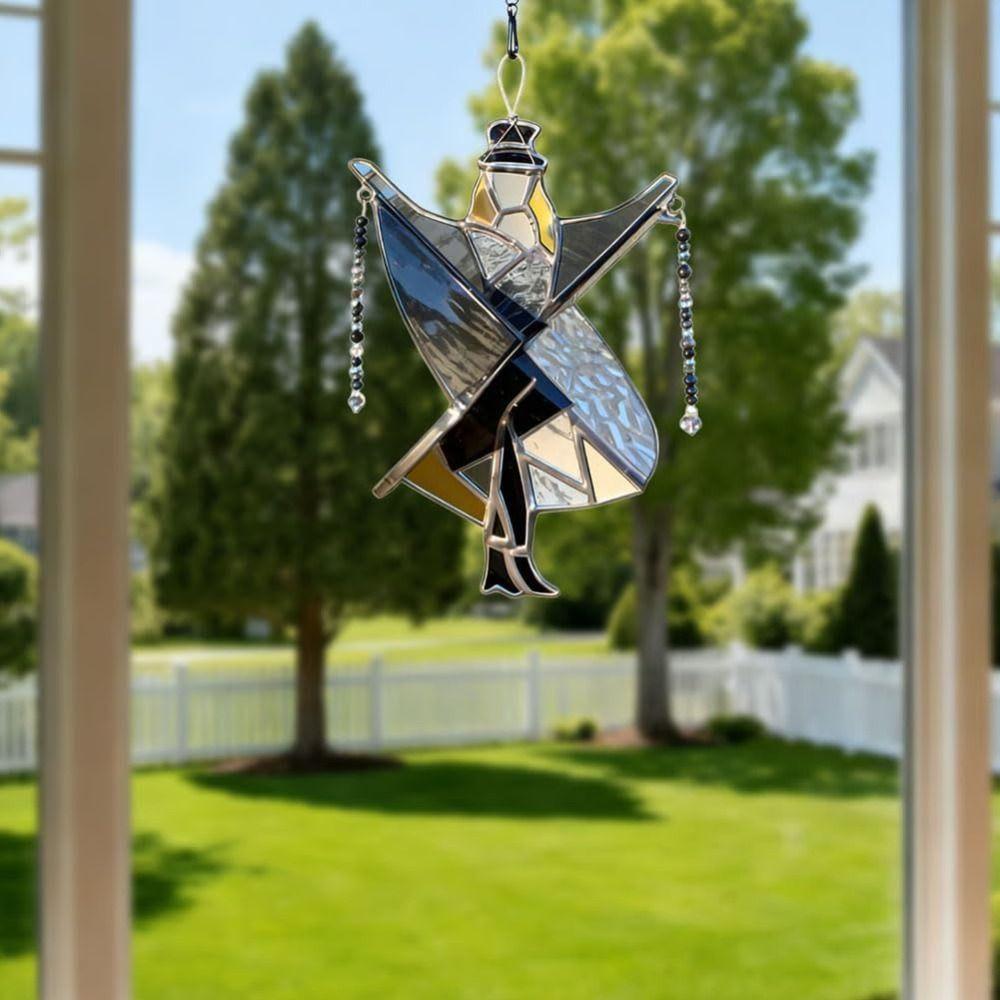 Handmade Stained Glass Spinner Dancing King Pattern Acrylic Memphis Melody Spinner Colorful Hanging Style Kinetic Hanging Decor