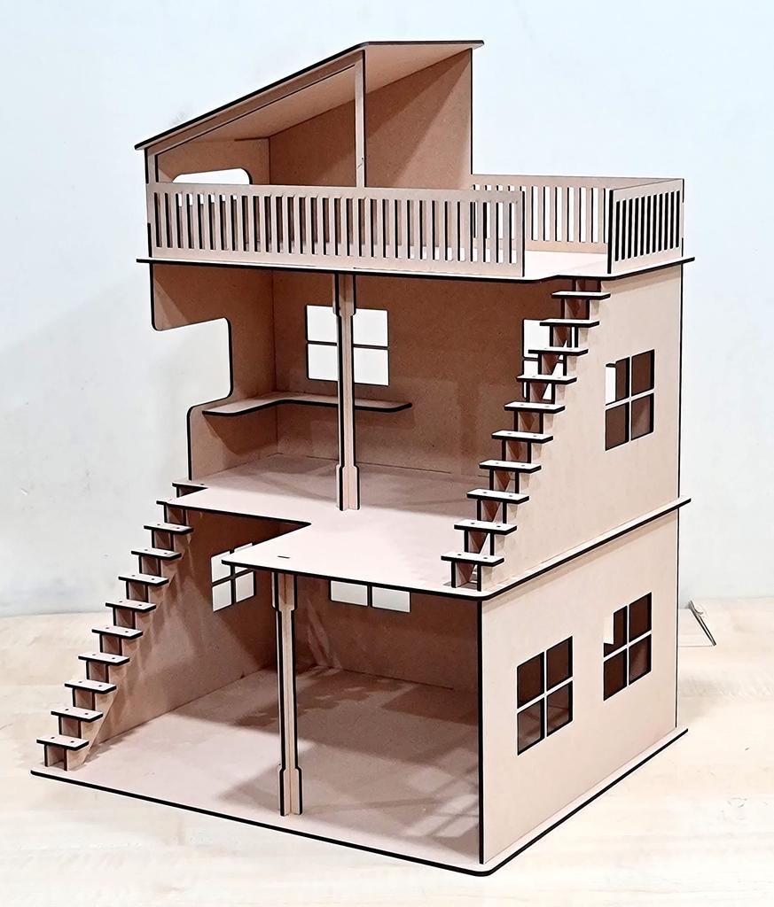 StonKraft Wooden Dollhouse, Dollhouse, Home Decor, Building Toy, Modeling Kit, School Project, Easy Assembly, 3D Puzzle, Beige