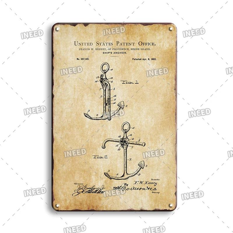Vintage Yacht Club Art Decor Metal Poster, Retro Boat, Anchor Iron Painting, Personalized Man Cave, Beach Bar Decor Plaques