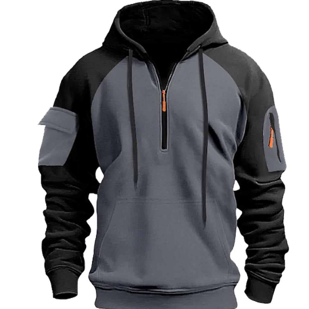 Autumn Winter Men's Hoodies Long Sleeve Sweatshirt Half Zipper Hooded Pullover Mens Casual Sweatshirts