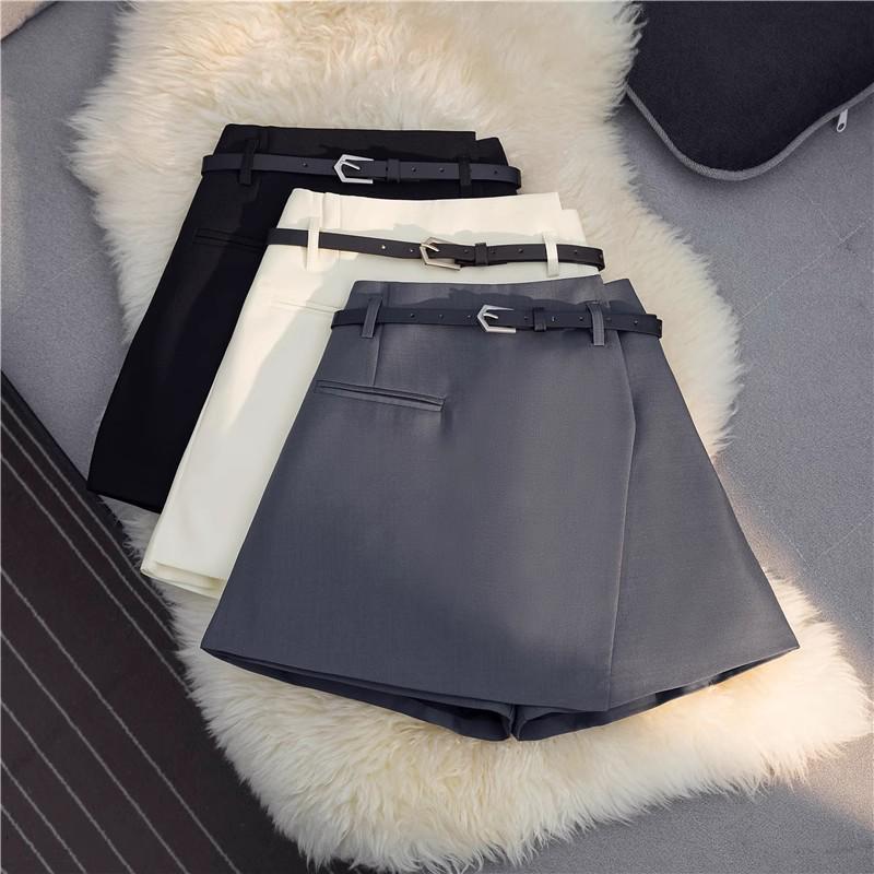 Women's Gray Textured Culottes - High Waist A-Line for Spring/Summer 2025