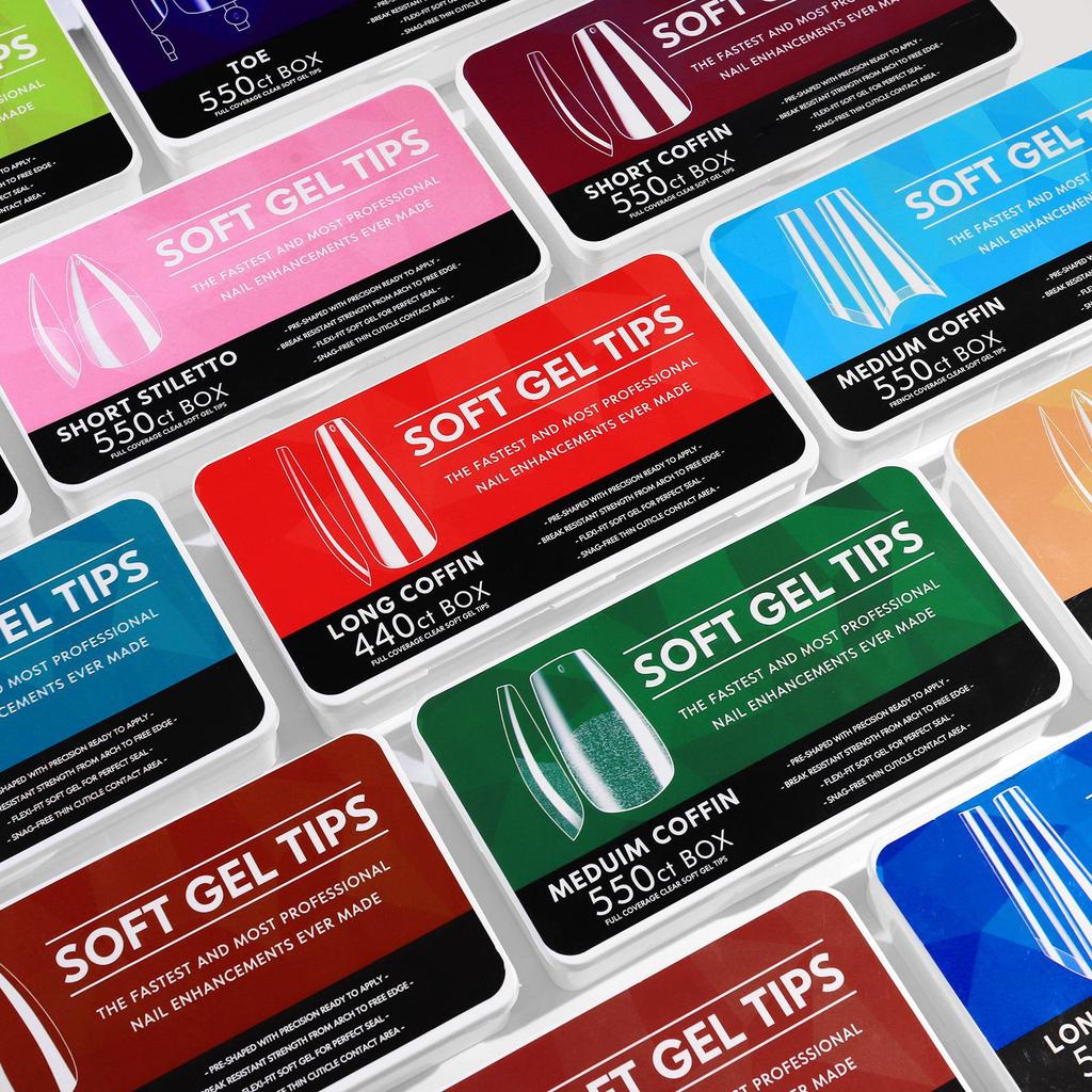 False Nails Full Cover Matte Gel Tips 440~550pcs/ Box Nail Art American Capsule Press On Coffin Almond Oval Fake Nails Tool