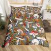 Mushroom Duvet Cover Watercolor Fungus Bedding Set Wild Botanical Comforter Cover Set Retro Leaf Pattern Polyester Quilt Cover