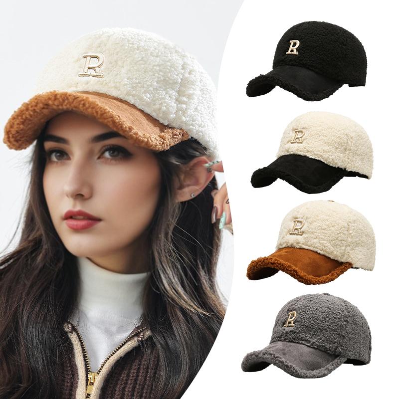 Winter Curly Plush Warmth Peak Cap Cute Baseball Caps Unisex Accessories Sporty Style Color-block Design Minimal Style 56-60cm