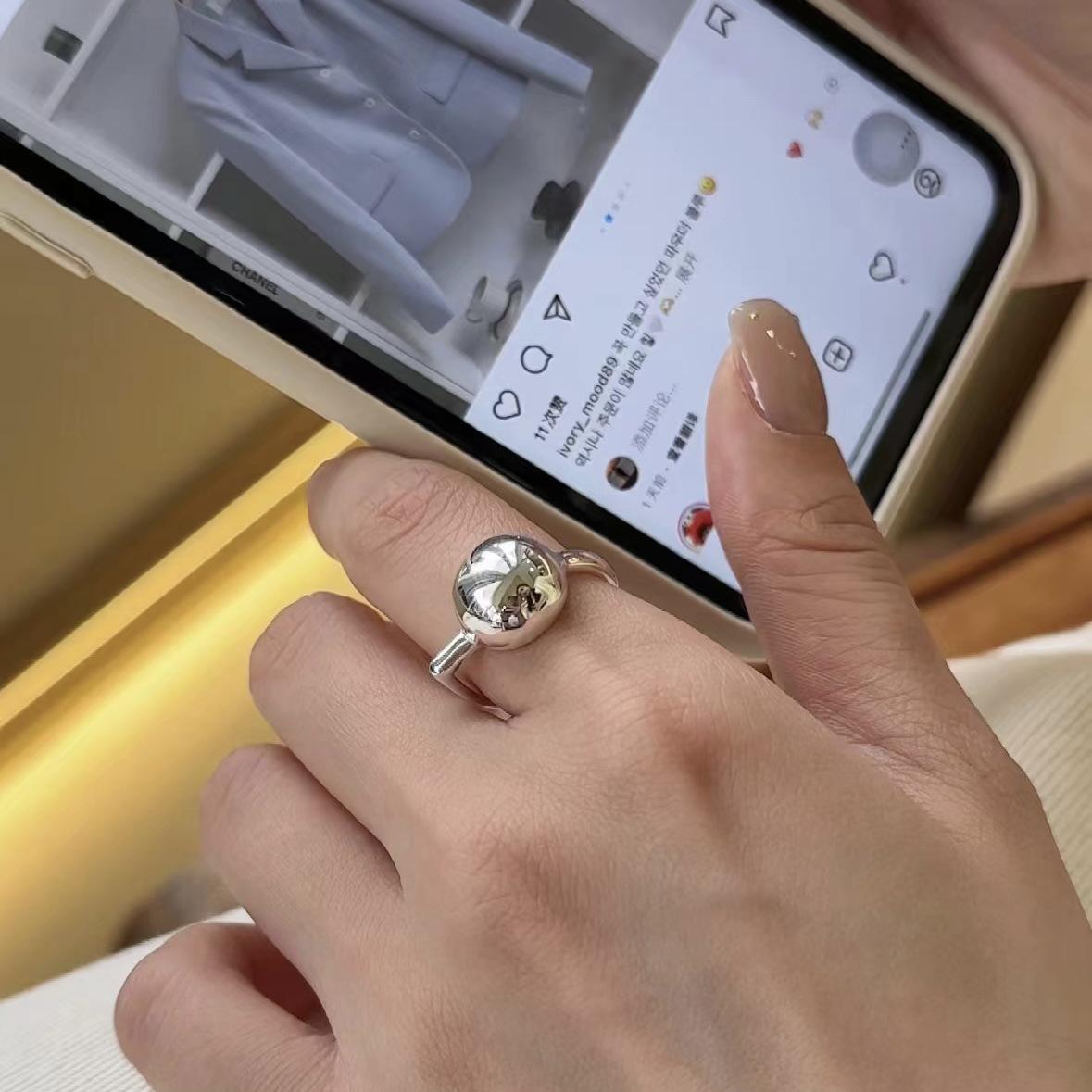 S925 Sterling Silver Geometric Half-Sphere Women s Ring, Adjustable Open Design with Irregular Lines Open Adjustable