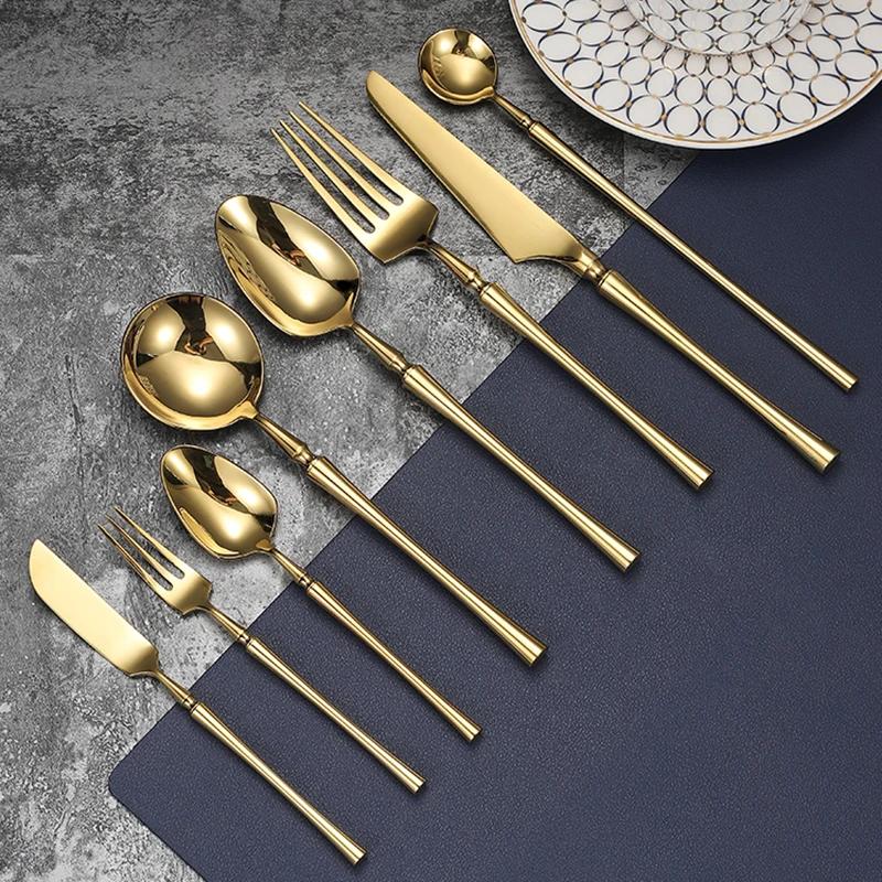 Bright Gold 18/10 Stainless Steel Luxury Cutlery Dinnerware Tableware Knife Spoon Fork Chopsticks Flatware Set Dishwasher Safe