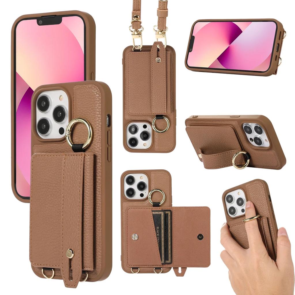 Wristband Wallet Cards Solt Crossbody Leather Case For iPhone 15 16 Pro Max 14 Plus 13 12 11 Ring Holder Lanyard Bag Pouch Cover