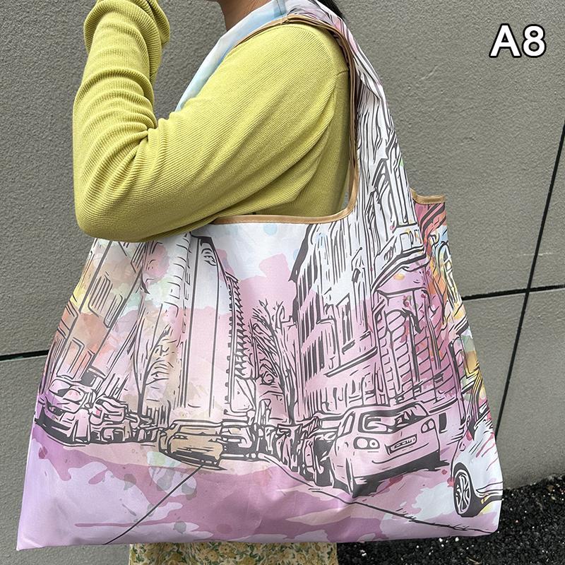 Bag Foldable Shopping Bag Reusable Grocery Storage Bag Nylon Portable Shoulder Handbag Travel Tote Bag