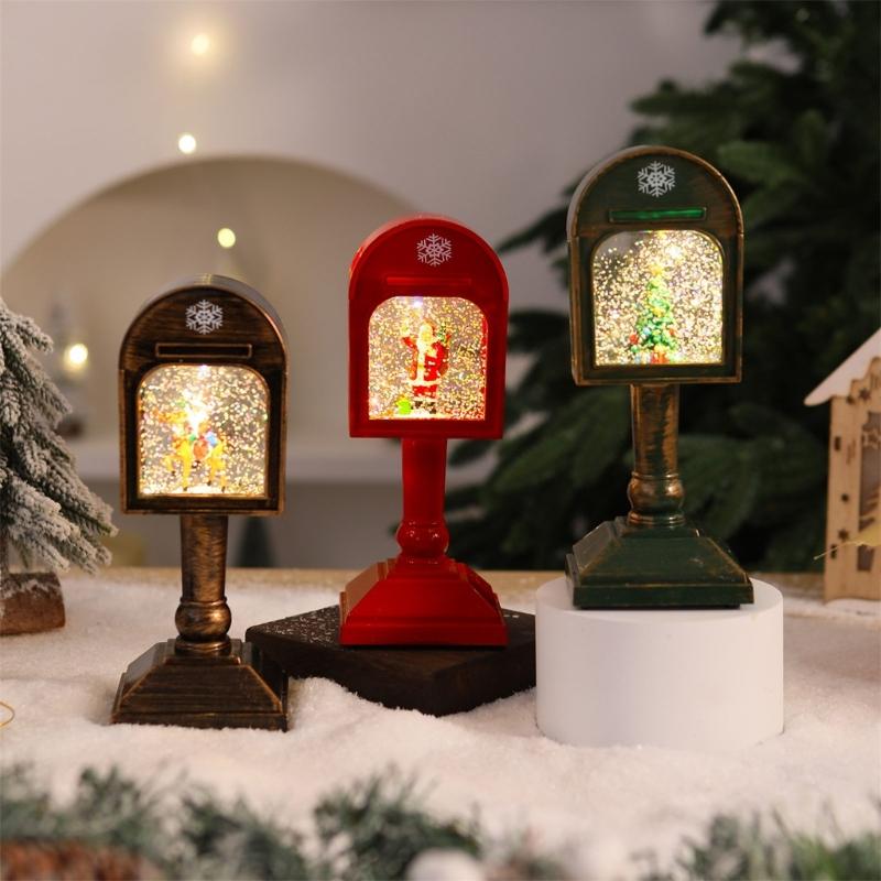 Glowing Musical Christmas Mailbox Crystal Night Light for Indoor Holiday Room Decoration USB Powered Table Lamp