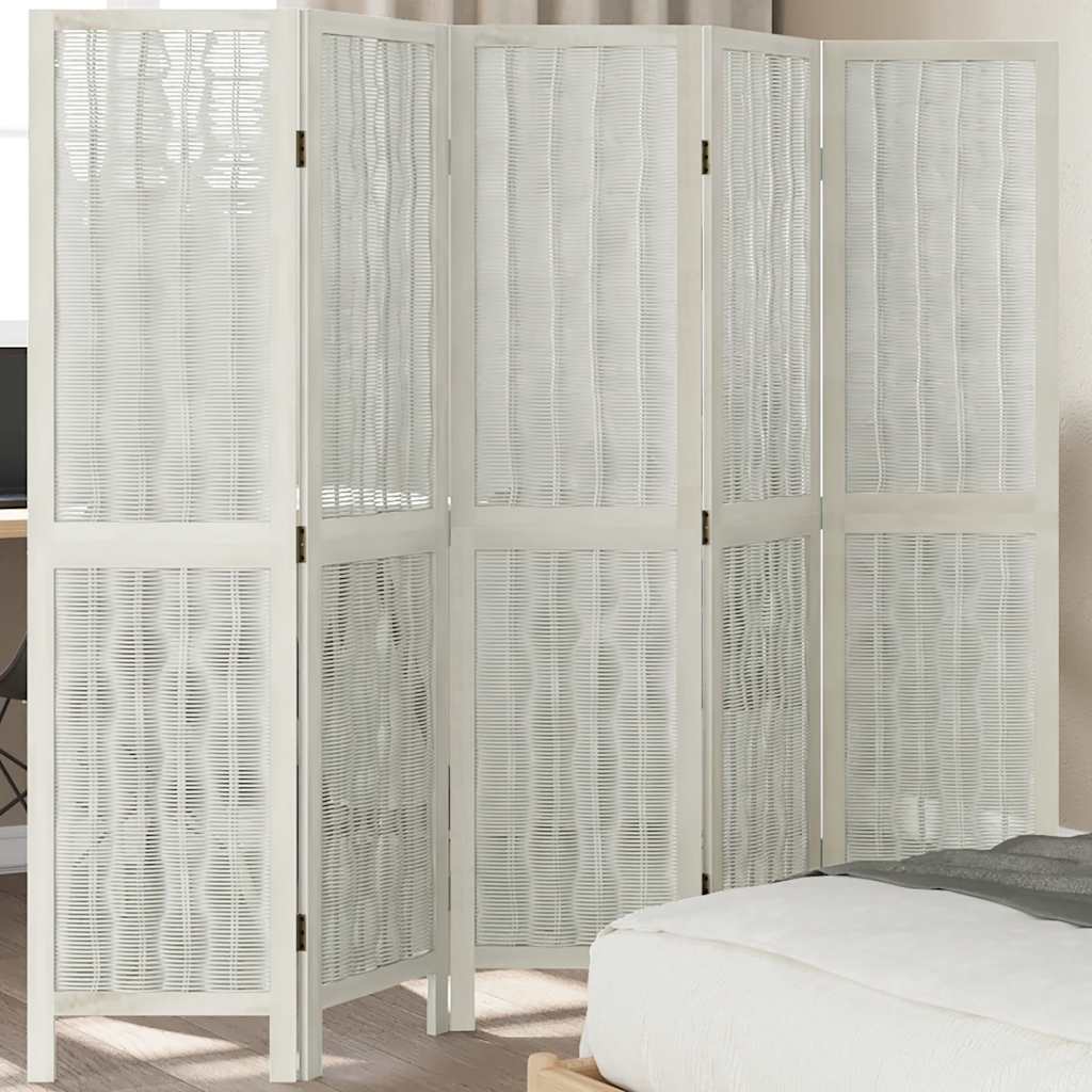 5 Piece Room Divider White Solid Paulownia Wood