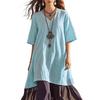 Vestito estivo da spiaggia per le vacanze, con maniche corte, stile boho patchwork, da donna