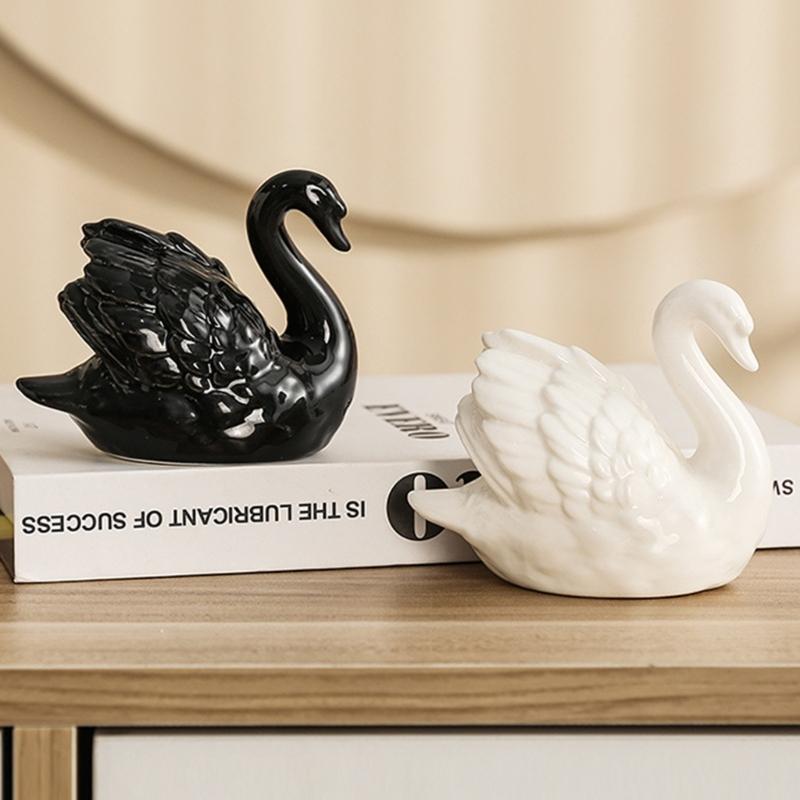 Künstlerische Keramik-Entenfigur in Schwarz oder Weiß Elegante Tierfigur für Schreibtisch-Dekoration und Heimdekoration