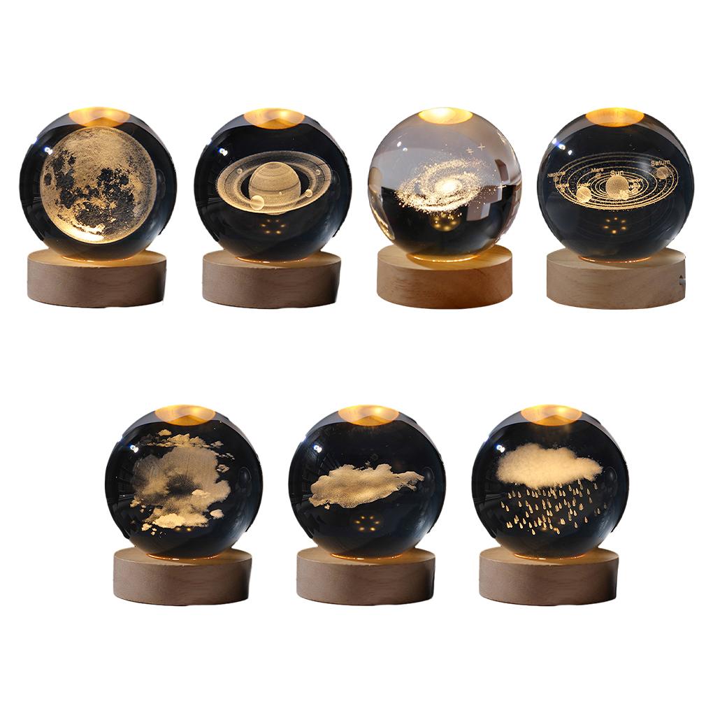 Astronomy-inspired LED Ball Night Light For Romantic Night Base Lamp Wood Night Lights Warm