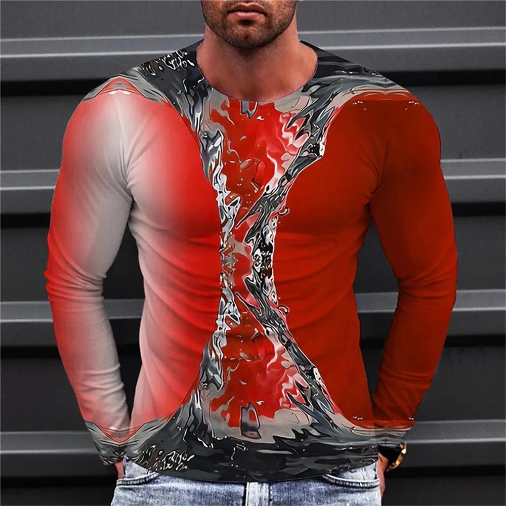 2024 Men'S Long Sleeve T-Shirts Harajuku 3d Print Graphic Men Oversized Clothing Fashion Street Tees Shirt Casual O Collar Tops