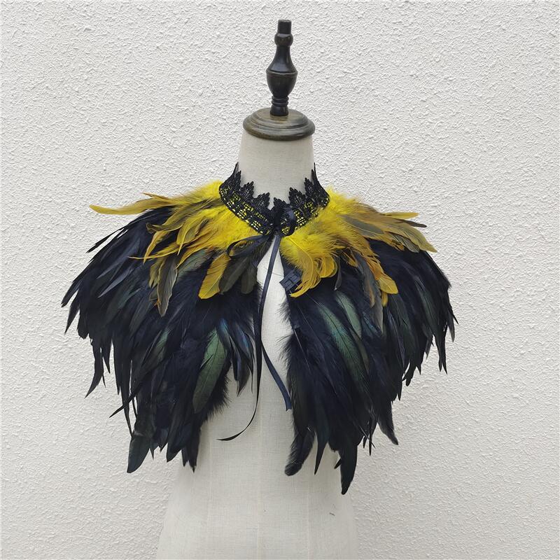 Halloween Masquerade Feather Cape Shawl Bolero with Optional Multi-Color Choices