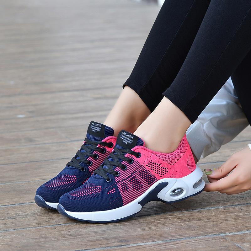 Hot Sale 2025 Spring and Summer New Flying Woven Mesh Breathable Sports Women's Shoes Fashion Korean Version Air Cushion Running Shoes Tide