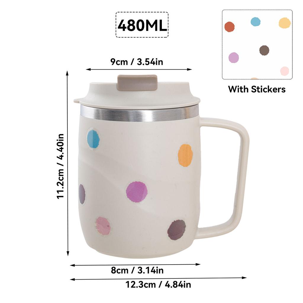 480ml Hrnček na kávu z nerezovej ocele 304 s rukoväťou proti popáleniu, Izolovaný dvojstenný pohár na pitie, Opakovane použiteľný nápojový riad