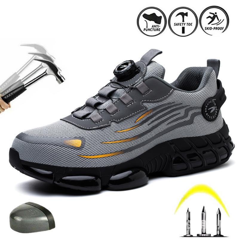 Rotary Button New Safety Shoes For Men, Anti-Impact And Anti-Piercing Work Shoes, Fashionable Men'S Sports Shoes, And Safety Pro