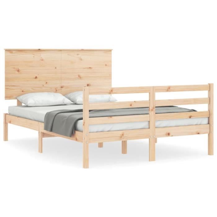 VidaXL Cadre de lit avec tête de lit 140x200 cm bois massif 3195221