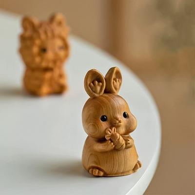 Mini Wood Carving Twelve Zodiac Ornaments Cute Mouse Ox Tiger Rabbit Dragon Snake Animal Decor Office Desktop Decor Kids Gift