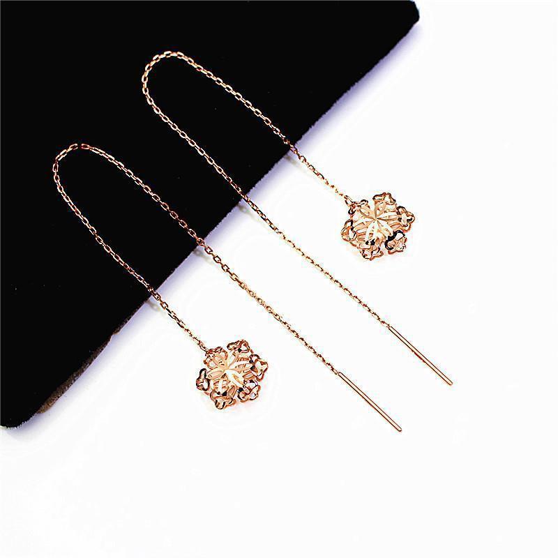Purple Gold Snowflake Earrings Simple Hanfu Rose Gold Plated Flower Earrings Colored Gold Fringed Earrings