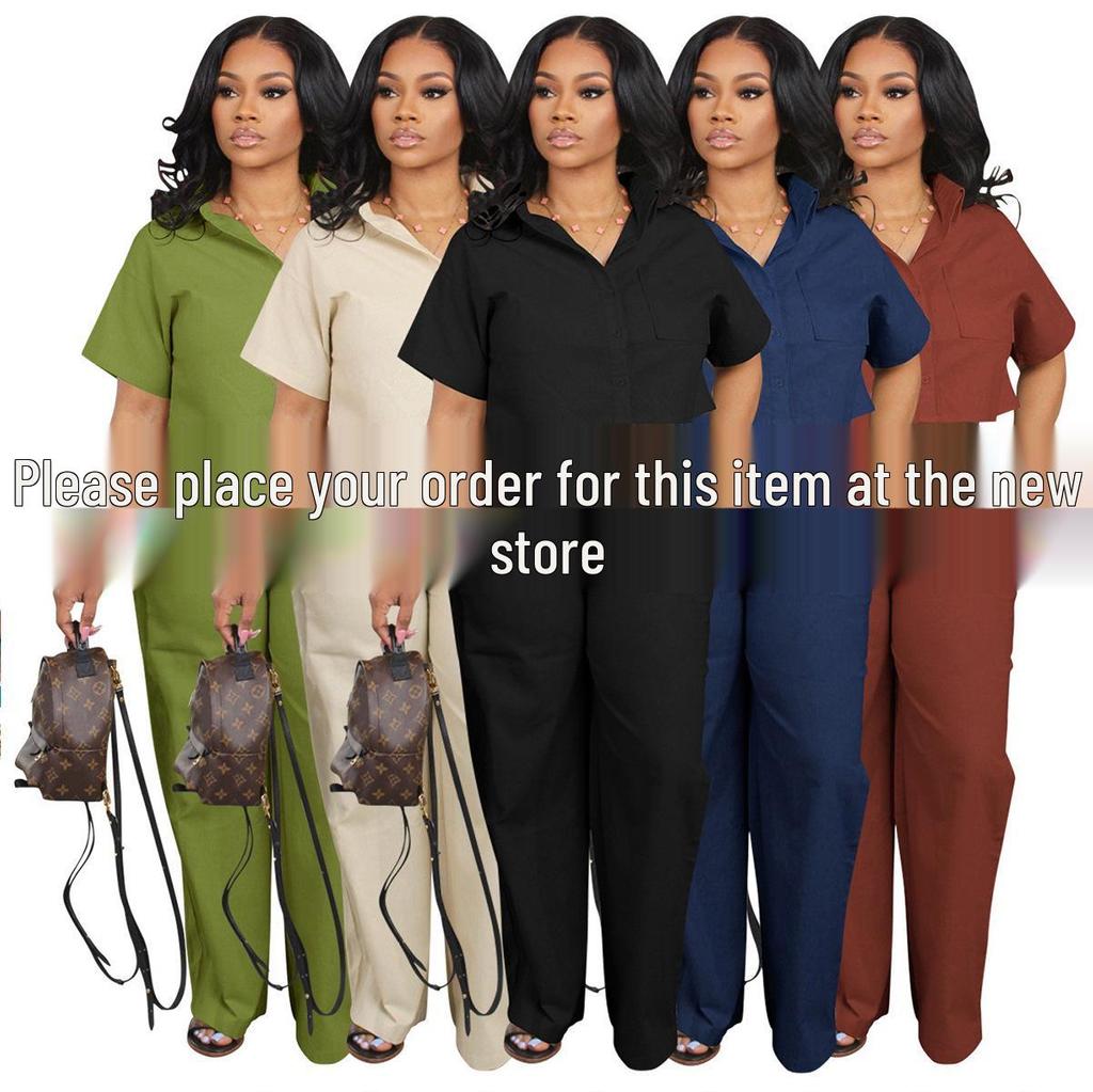 AL269 Damen Leinen Kurzarm Zweiteiler: Lässiges Bürohemd und Sommer-Sporthose