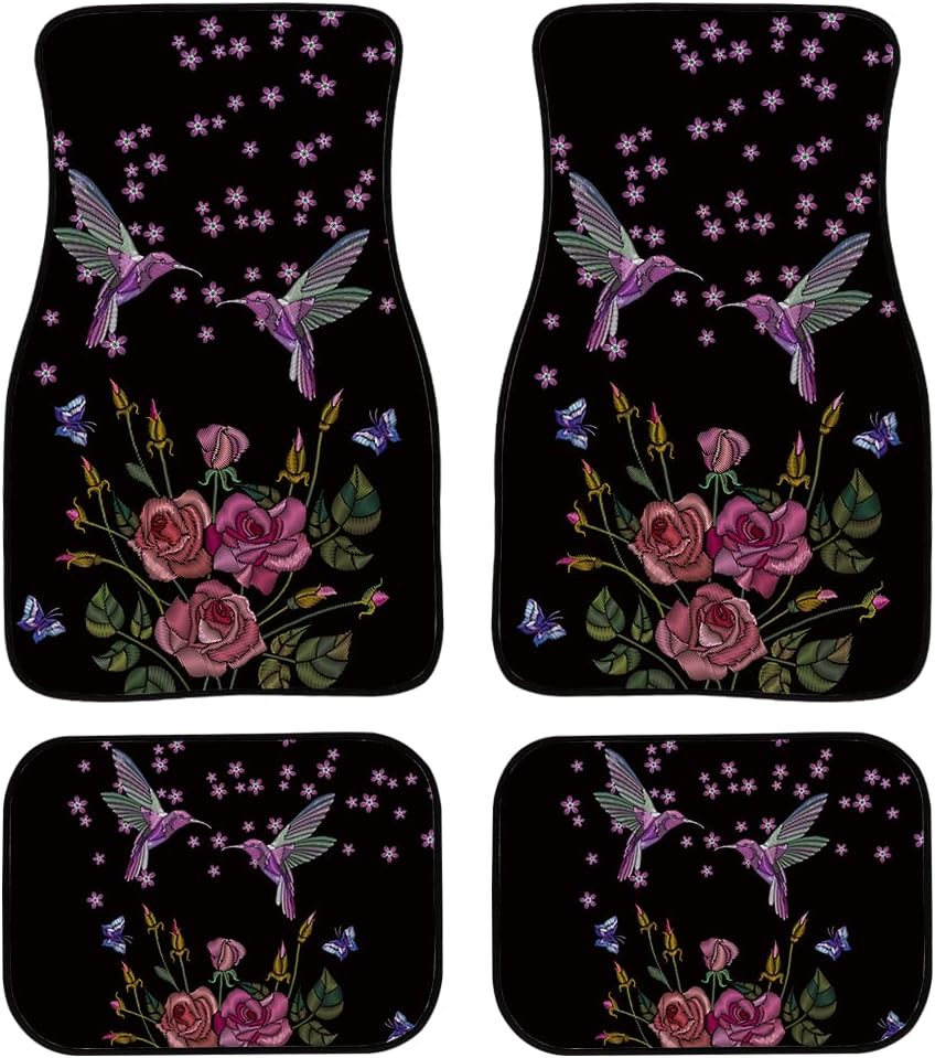Universal Fit Auto Carpet Floor Mats Set of 4 for Women Girls Decorative Boho Floral Print Car Floor Mats Front & Rear Liners Set