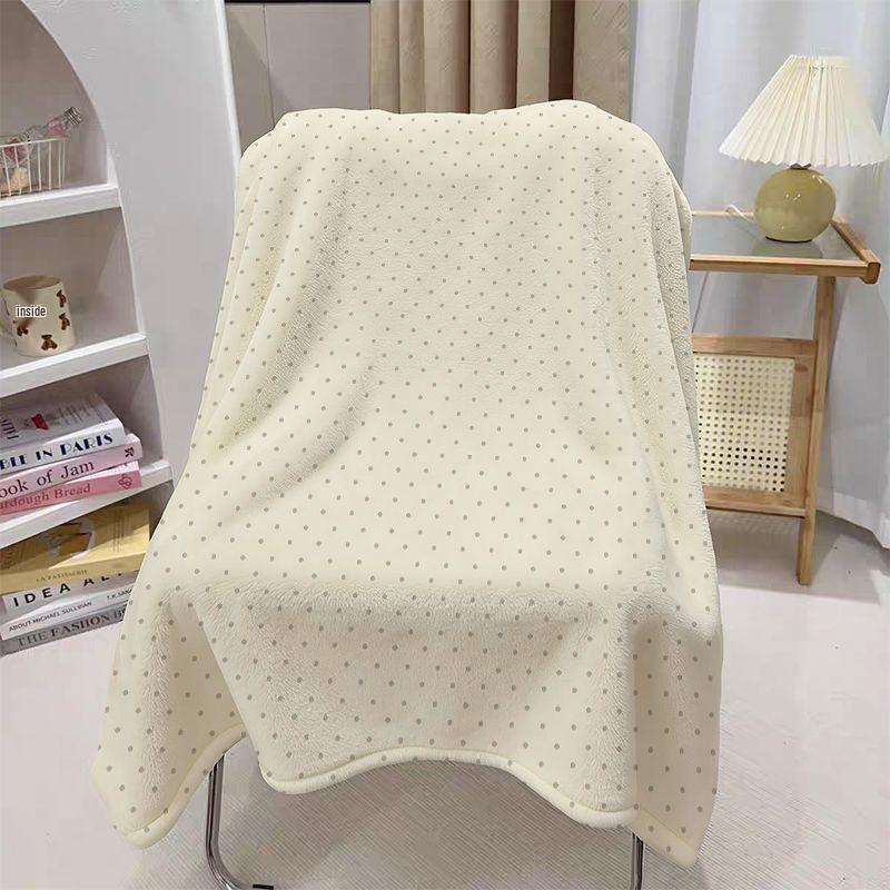 Korean Style Light Yellow Polka Dot Flannel Nap Blanket