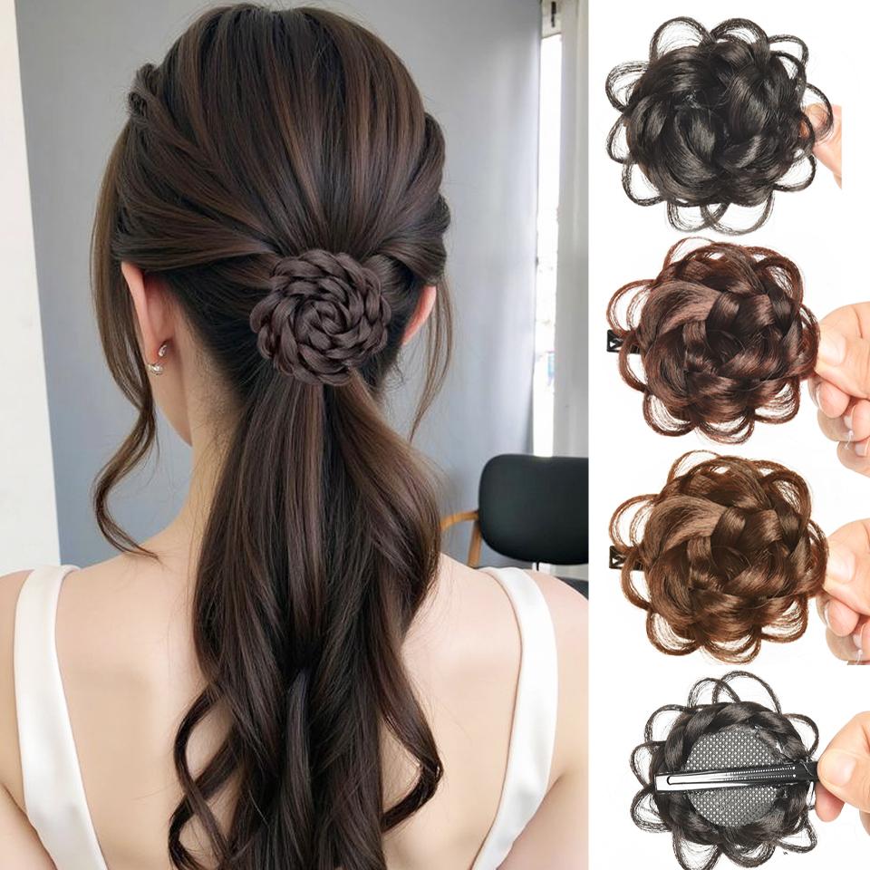 Synthetic Maruko Head Wig Clamping Rose Bud Head Lazy Curling Hair Artifact Princess Head Clip In Hair Extensions For Women