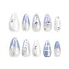 24 Pieces 3D Bow French Wearing Nail New Y2k Silver Star Flash Diamond Human Fish Bead Nail Art Piece