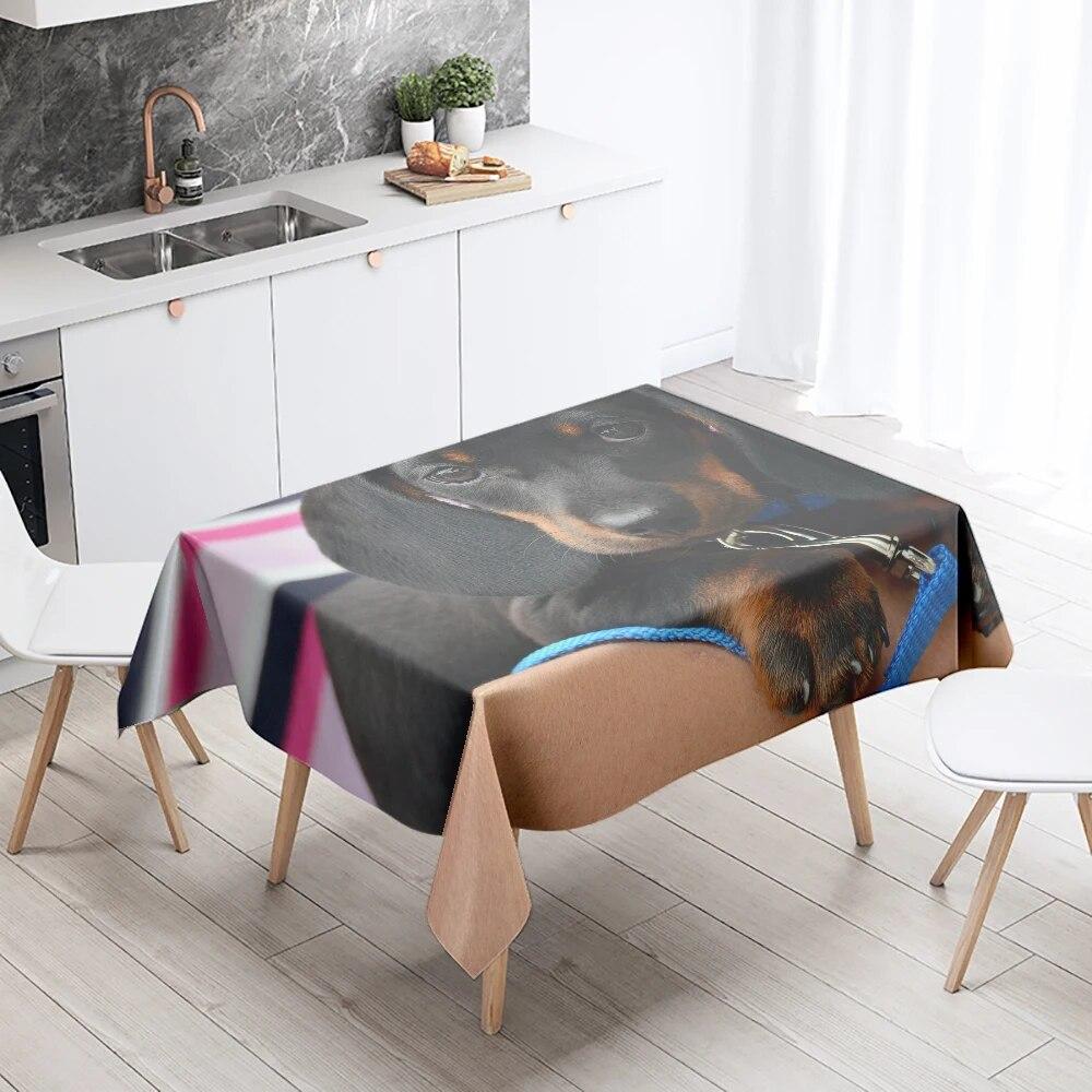Cute Puppy Tablecloth Camping Party  Anti-Stain Waterproof Rectangular Kitchen Table Home Decor
