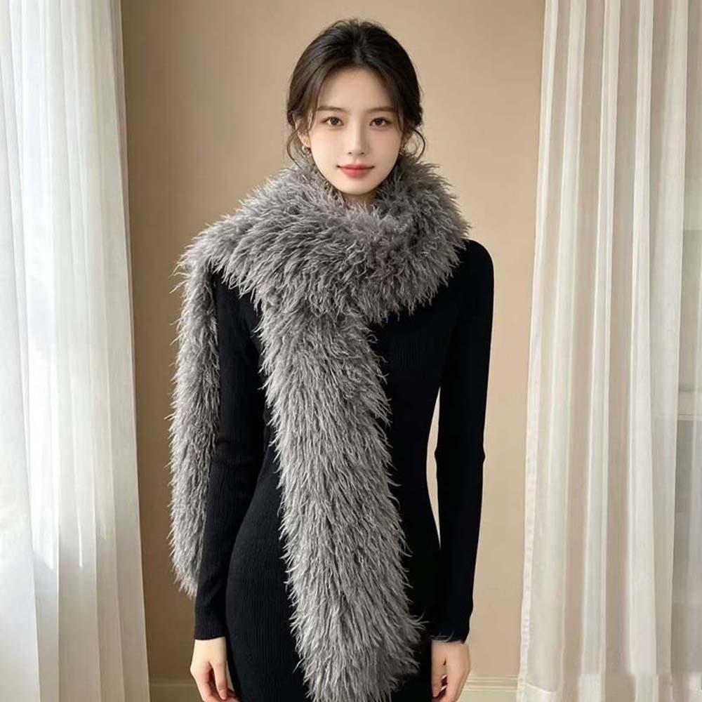 Soft Faux Fur Scarf Thick Curly Fur Wrap Shaggy Warm Stole Fluffy Winter Shawl Winter Vacation