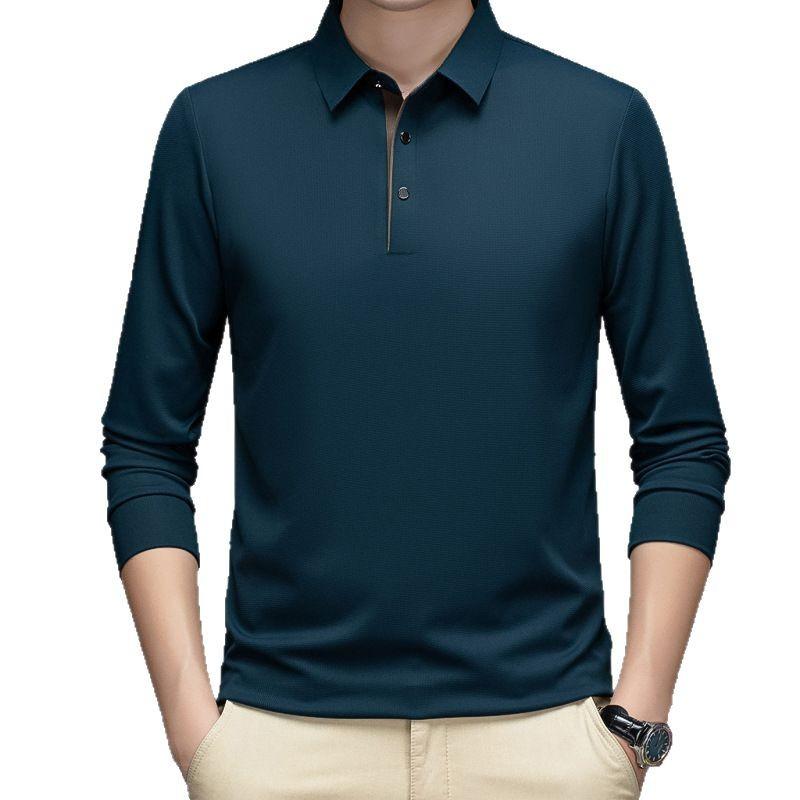 Men's Spring Long Sleeve Polo Shirt Solid Color Golf Shirts Fashion Business Casual Male Tops Tees