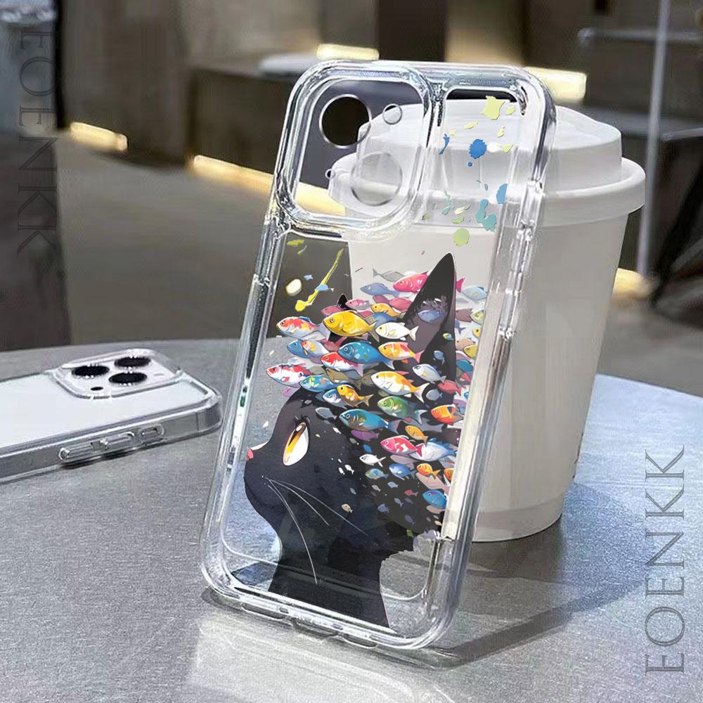 Black Cat Transparent Phone Case for Xiaomi Redmi Note 13/12/11/10/9/8 Pro/Plus Redmi 9/10/12/13/C Series 5G Stylish TPU Cover