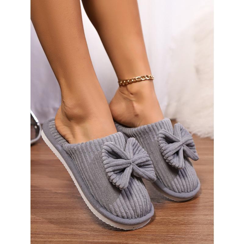 Cotton Slippers Autumn Winter Couple Bow Cotton Slippers Home Indoor Warm Cotton Slippers for Men and Women.