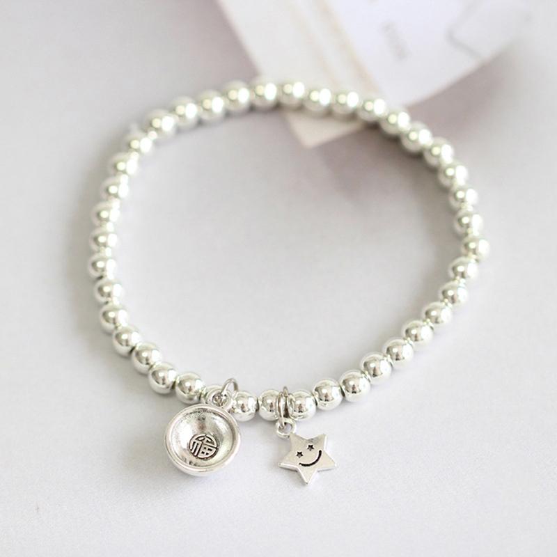 

Silver Color Simple Round Bead Bracelets For Women Girl Punk Hip-Hop Trendy Jewelry Accessories Gifts Couple Jewelry as the picture