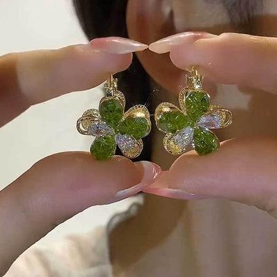 Neue Naht Zirkon Grüne Kristallblumen Ohrringe für Damen Persönlichkeit Mode Sommer Accessoires Party Schmuck Geburtstagsgeschenk