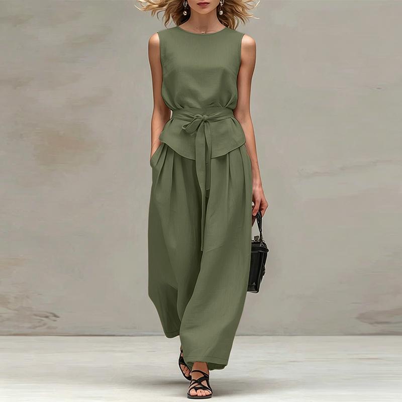 ZANZEA Ärmellose Weste, Oberteile und Hosen für Damen, zweiteiliges Sommer-Set