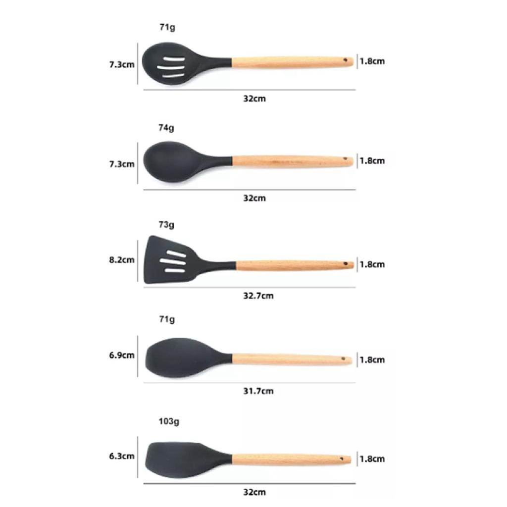 Lingo 5-teiliges Küchen- und Kochutensilien-Set aus Silikon mit Bambusgriff, Grau
